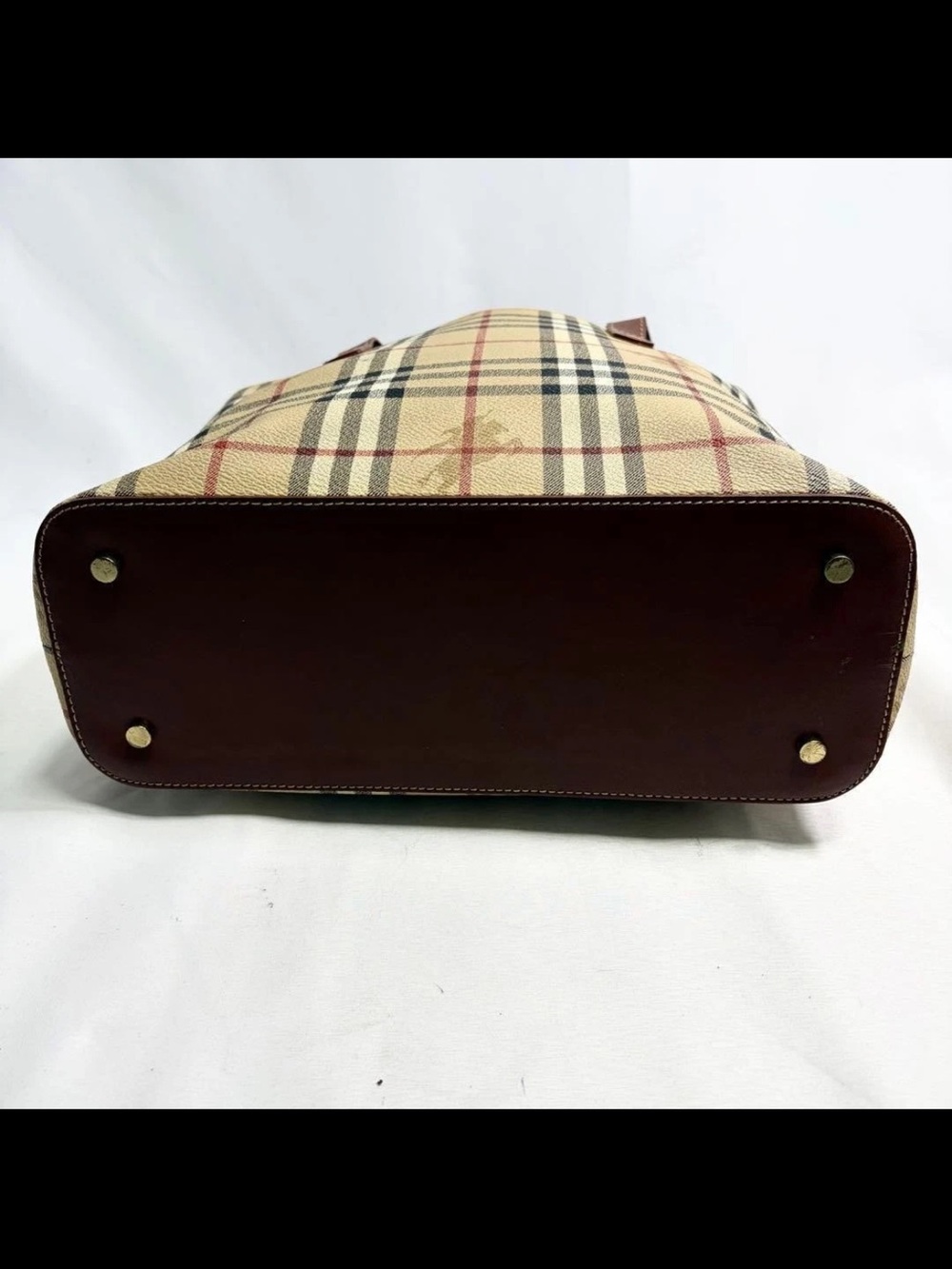 Burberry Beige Check Tote with Brown Leather Handles - Picture 5 of 16